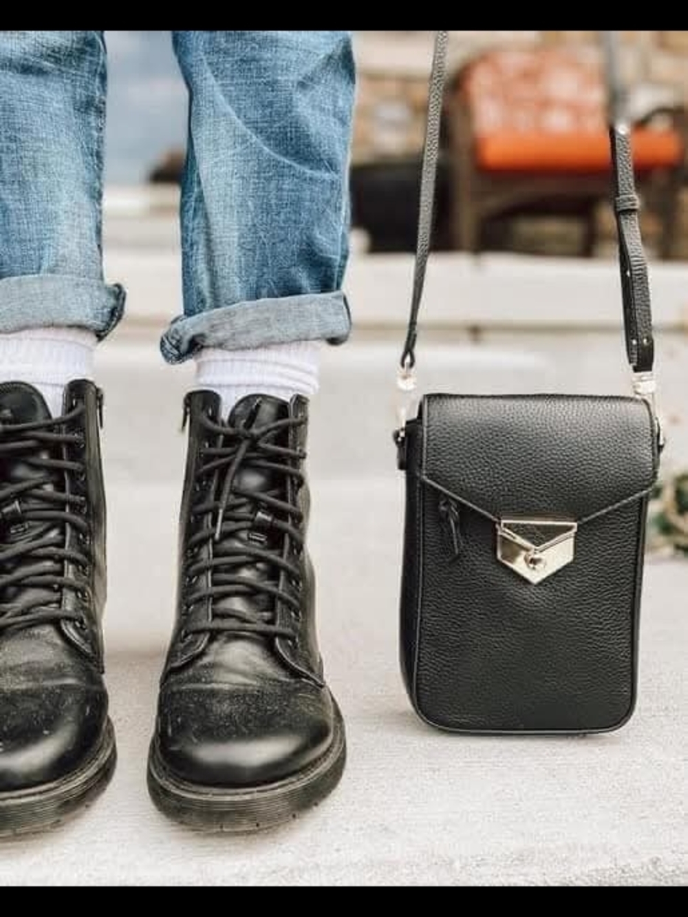 Stella & Dot Covet Black Pebbled Italian Leather Crossbody Bag